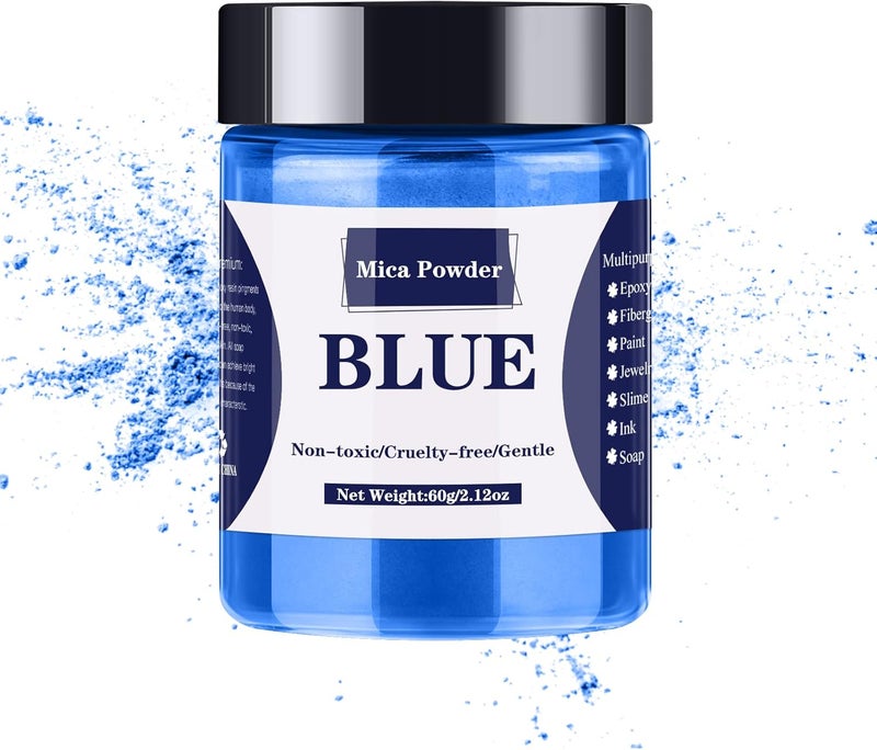 LightStone Mica Powder - 60g Mica Powder for Epoxy Resin - Pearl Pigment Powder Dye for Resin/Eye Shadow/Soap Making/Nails/Bath Bombs etc. (Blue) - Image 1